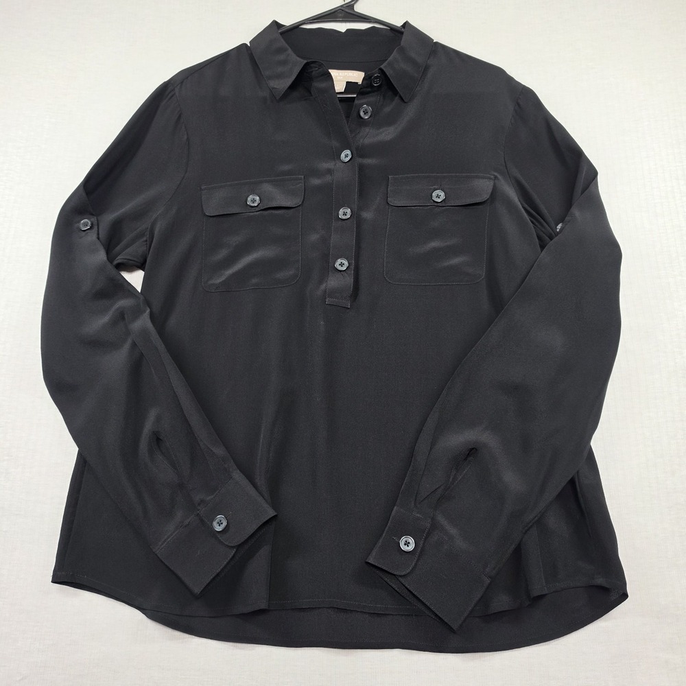 Banana Republic Black Silk Utility Blouse Size L Minimalist Quiet Luxury